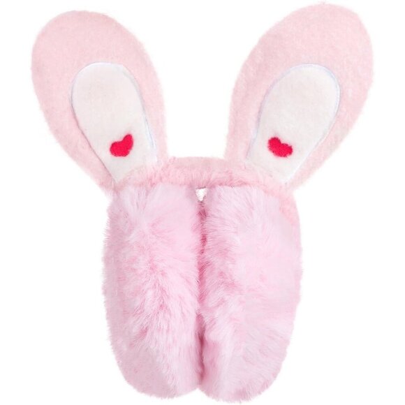 Women's Pink Lovely Bunny Earmuffs Winter Warm Plush Foldable Soft Ear Warmer - Picture 6 of 9